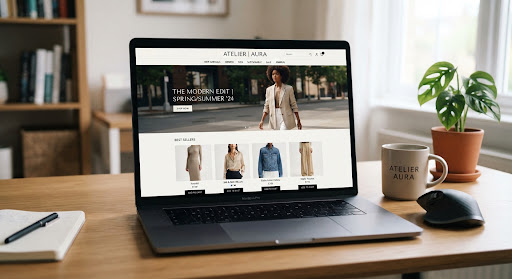 Modern UI UX web design mockups with structured components and aesthetic typography